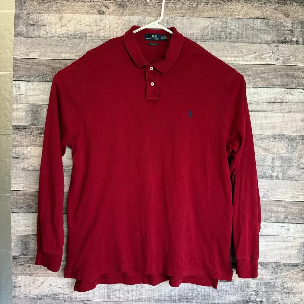 Polo Ralph Lauren Mens Polo Shirt 2XL Red Long Sleeve Classic Pony Business